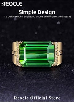 REOCLE Men's Gem Ring Gold Plated Stainless Steel Signet Ring with Square Cut Agate Luxury Thumb Ring for Father Dad and Gentlemen as Gifts  - Image 2