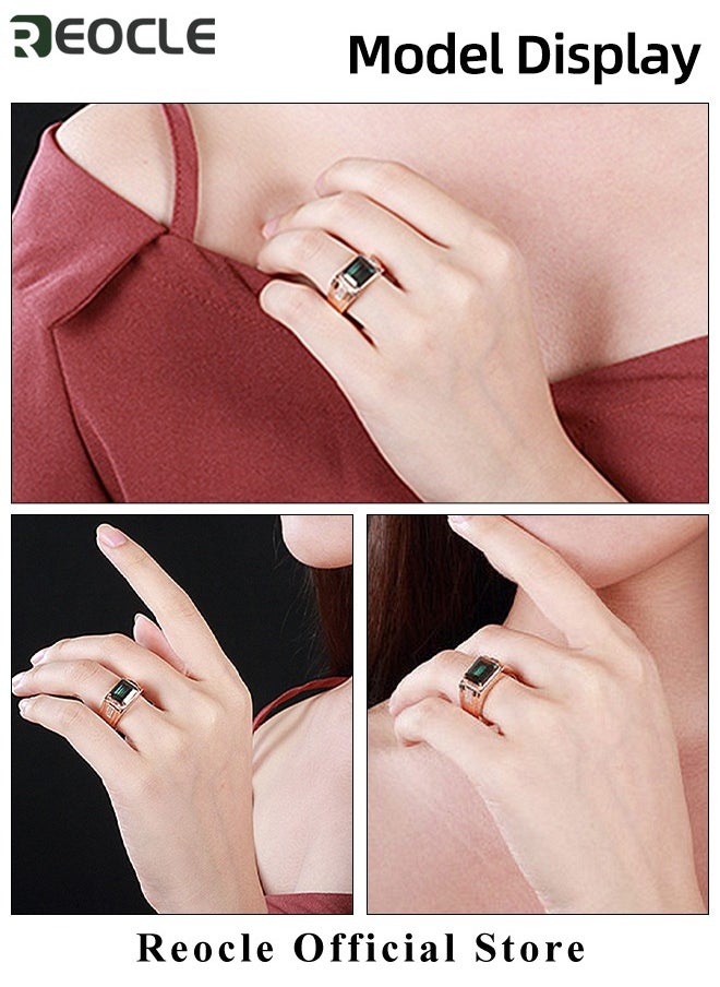 REOCLE Men's Gem Ring Gold Plated Stainless Steel Signet Ring with Square Cut Agate Luxury Thumb Ring for Father Dad and Gentlemen as Gifts  - Image 5