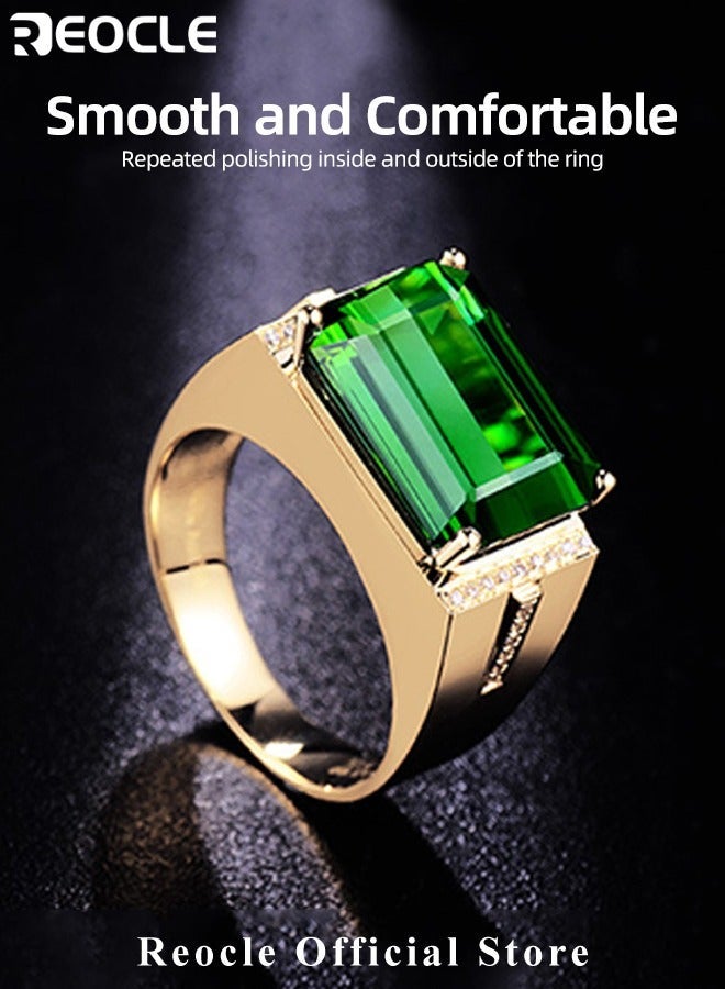 REOCLE Men's Gem Ring Gold Plated Steel Signet Ring with Square Cut Agate Luxury Thumb Ring for Father Dad and Gentlemen as Gifts - Image 3