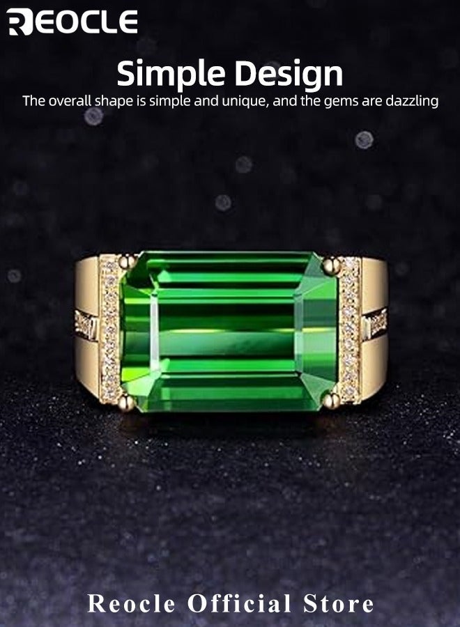 REOCLE Men's Gem Ring Gold Plated Steel Signet Ring with Square Cut Agate Luxury Thumb Ring for Father Dad and Gentlemen as Gifts - Image 2