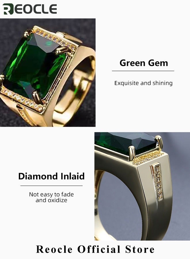 REOCLE Men's Gem Ring Gold Plated Steel Signet Ring with Square Cut Agate Luxury Thumb Ring for Father Dad and Gentlemen as Gifts - Image 4