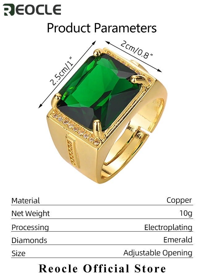 REOCLE Men's Gem Ring Gold Plated Steel Signet Ring with Square Cut Agate Luxury Thumb Ring for Father Dad and Gentlemen as Gifts - Image 5