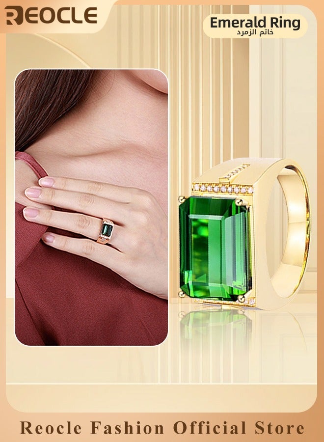 REOCLE Men's Gem Ring Gold Plated Steel Signet Ring with Square Cut Agate Luxury Thumb Ring for Father Dad and Gentlemen as Gifts - Image 1