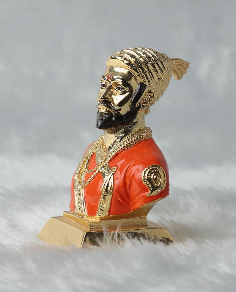 KRAFTRIUM 24K GOLD PLATING SHIVAJI GOLD KESARI 3 inch Chatrapati Shivaji Maharaj Statue Perfact for Car Dashboard Home decor and Office Uses - Image 2