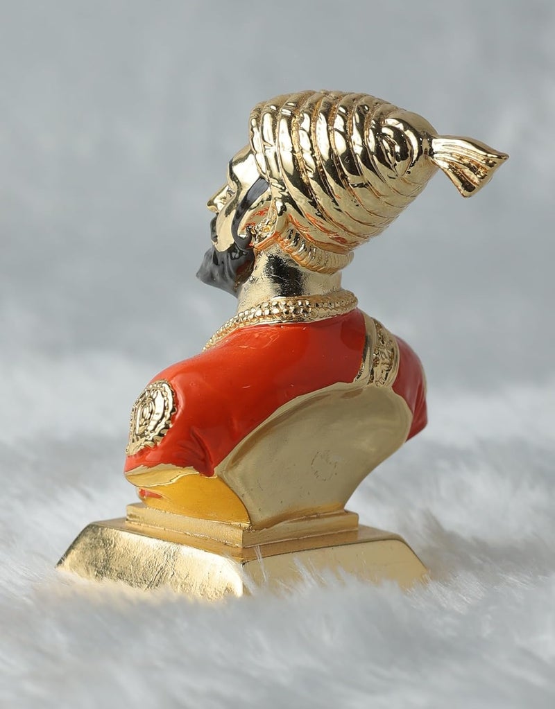 KRAFTRIUM 24K GOLD PLATING SHIVAJI GOLD KESARI 3 inch Chatrapati Shivaji Maharaj Statue Perfact for Car Dashboard Home decor and Office Uses - Image 4