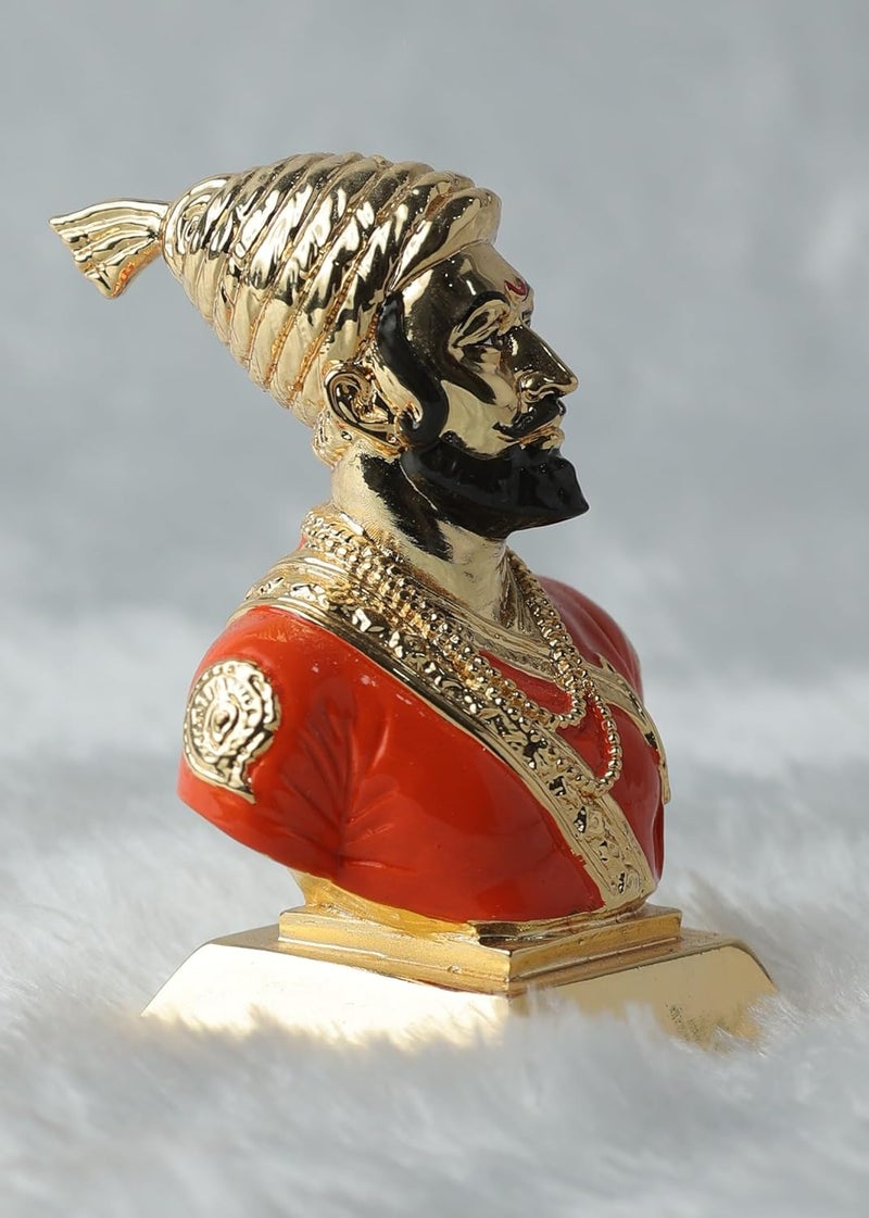 KRAFTRIUM 24K GOLD PLATING SHIVAJI GOLD KESARI 3 inch Chatrapati Shivaji Maharaj Statue Perfact for Car Dashboard Home decor and Office Uses - Image 3