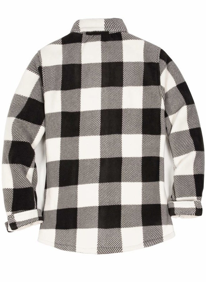 ThCreasa Womens Sherpa Fleece Lined Flannel Shirt Jacket Warm Button Up Plaid Shirt Jac (Sherpa Fleece Throughout), Sherpa Lined Black and White, L - Image 4
