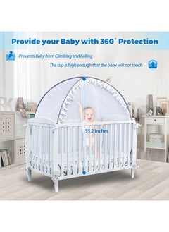 South To East South to East Crib Tent - Pop Up Baby Safety Crib Cover to Keep Baby from Climbing Out, 2 Locking Zippers, Breathable Mesh for Crib, Crib Net to Keep Baby in, Ruffles with Elephant and Star Pattern  - Image 5