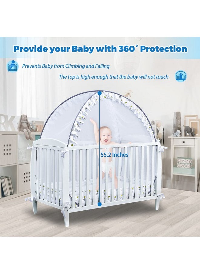 South To East - South to East Crib Tent - Pop Up Baby Safety Crib Cover to Keep Baby from Climbing Out, 2 Locking Zippers, Breathable Mesh for Crib, Crib Net to Keep Baby in, Ruffles with Elephant and Star Pattern - Image 1