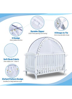 South To East South to East Crib Tent - Pop Up Baby Safety Crib Cover to Keep Baby from Climbing Out, 2 Locking Zippers, Breathable Mesh for Crib, Crib Net to Keep Baby in, Ruffles with Elephant and Star Pattern  - Image 2