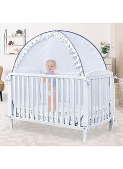 South To East South to East Crib Tent - Pop Up Baby Safety Crib Cover to Keep Baby from Climbing Out, 2 Locking Zippers, Breathable Mesh for Crib, Crib Net to Keep Baby in, Ruffles with Elephant and Star Pattern  - Image 1