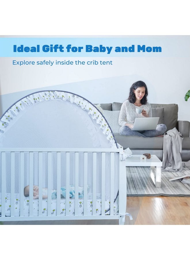 South To East - South to East Crib Tent - Pop Up Baby Safety Crib Cover to Keep Baby from Climbing Out, 2 Locking Zippers, Breathable Mesh for Crib, Crib Net to Keep Baby in, Ruffles with Elephant and Star Pattern - Image 1