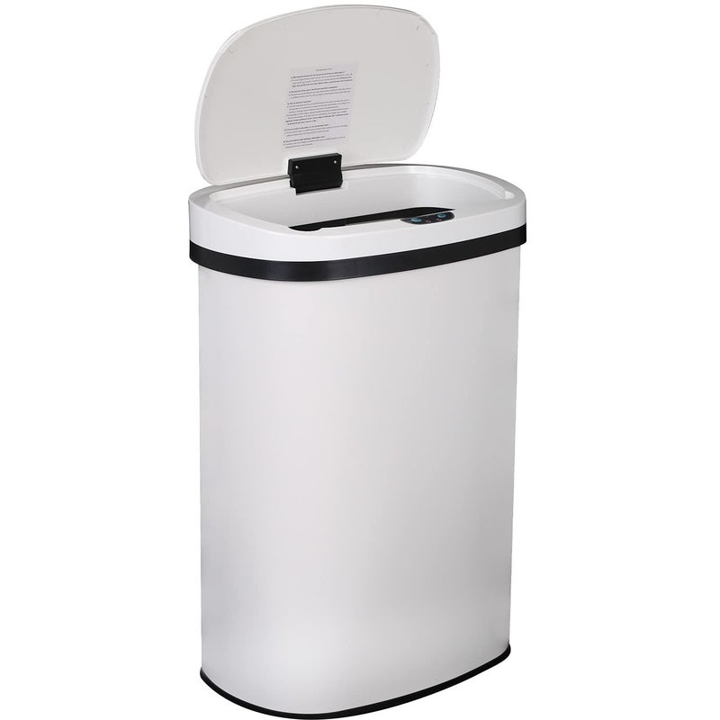 13 Gallon 50 Liter Garbage Can Kitchen Trash Can with Lid Automatic Sensor Touch Free Stainless Steel Waste Bin for Bathroom Bedroom Home OfficeWhite