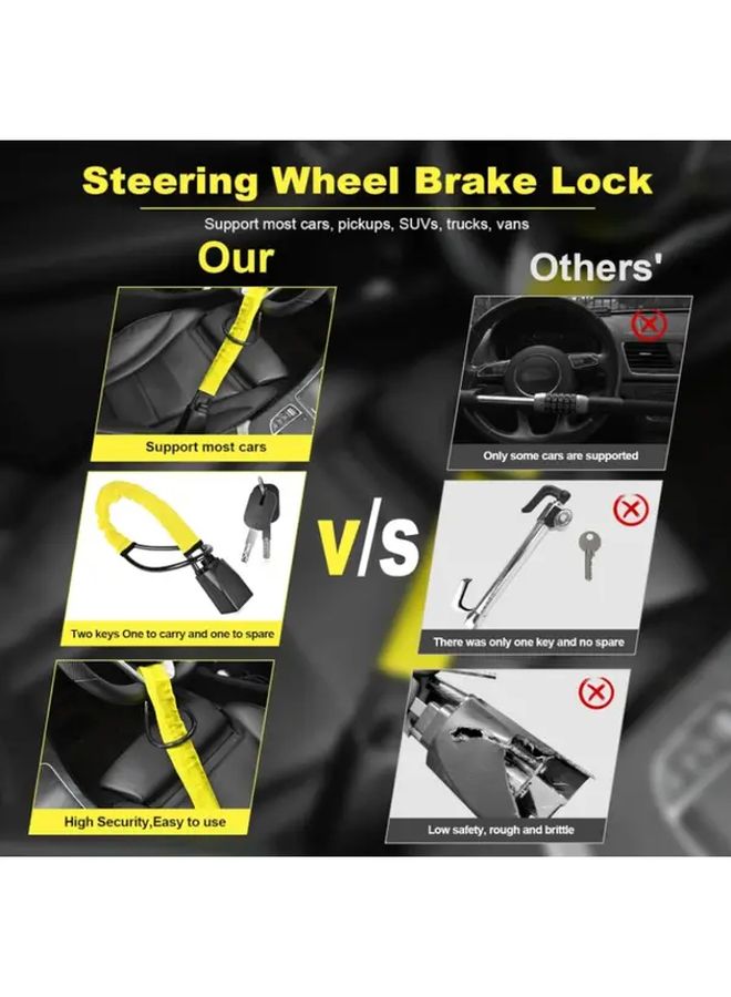 Yellow Anti Theft Steering Wheel Lock Anti Saw Hydraulic Cut Protection For Trucks SUVs - Image 4
