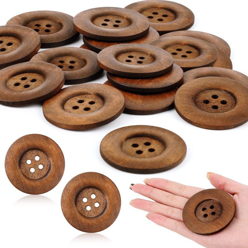Mtlee MTLEE 30 Pieces Large Size Wood Buttons 236 Inch Round Sewing Button 4 Holes Large Buttons for Crafts Sewing Wooden for DIY Clothing Bag Decoration SuppliesBrown 