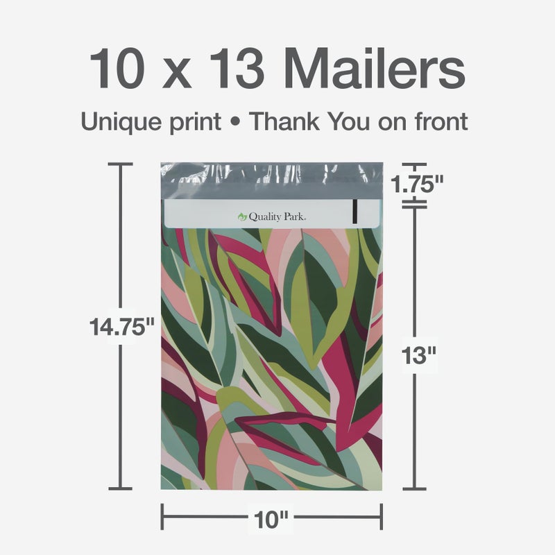 Quality Park Thank You Poly Mailers, 10 x13 Inch Shipping Envelopes, 100 Pack, Self Seal, Waterproof Shipping Bags for Clothing, Leaf (QUA89300) - Image 2