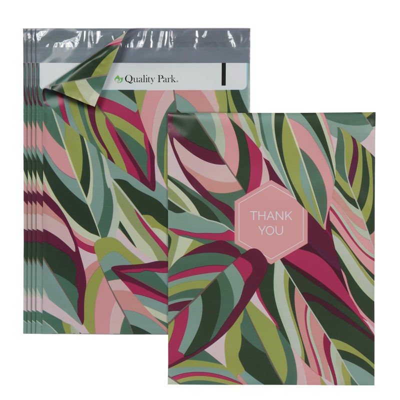 Quality Park Thank You Poly Mailers, 10 x13 Inch Shipping Envelopes, 100 Pack, Self Seal, Waterproof Shipping Bags for Clothing, Leaf (QUA89300) - Image 1