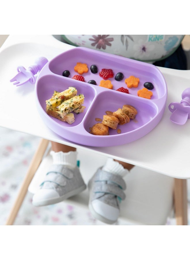 BUMKiNs Toddler And Baby Suction Plate, Silicone Divided Grip Dish For Babies And Kids, Baby Led Weaning, Children Feeding Supplies, Non Skid Bottom, Platinum Silicone, 6 Months Up, Lavender And Pink - Image 3
