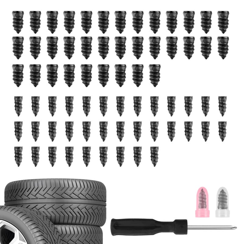 VKQTS Screw in Tire Plugs, 70 Pcs Tire Repair Screws, Tire Repair Rubber Nail Kit (70PCS) - Image 1
