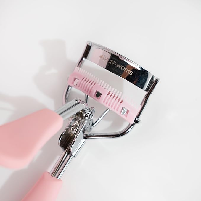 Brushworks Pro Lash Eyelash Curler with BuiltIn Comb Precision Lash Separator Curler for Fanned Out Lashes LongLasting EyeOpening Lift Stainless Steel Pink Easy to Use Salon Style Results