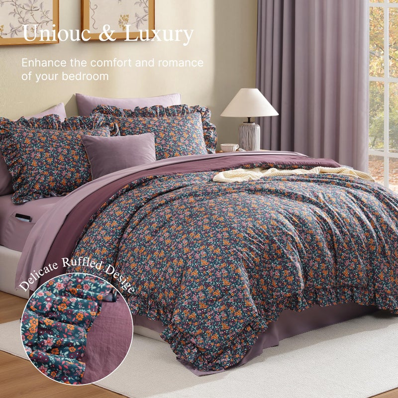 BLOOMHAVEN Full Comforter Set - 7 Pieces Ruffle Purple Ditzy Bedding Sets, Shabby Chic Farmhouse Bed in a Bag with Ruffle Comforter, Sheets, Pillowcases & Shams - Image 2
