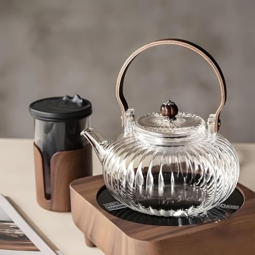 Gipibox®Glass Teapot with Infuser, Stovetop & Microwave Safe Borosilicate Glass Kettle with Wooden Handle for Loose Leaf and Fruit Tea Kettle (Clear - 1 Liter) - Image 3