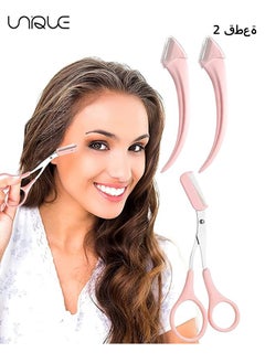 3 Pcs Eyebrow Trimmer Tool - Eyebrow Scissors with Comb - Eyebrow With Comb for Beginner Women Girls Stainless Steel Razor (Pink)