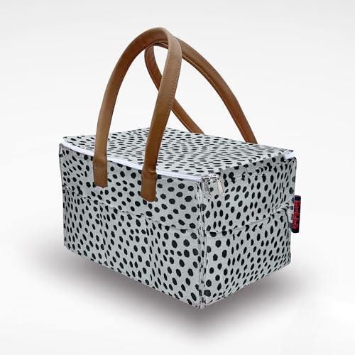 HIPPO Cute Diaper Caddy Baby Products Bag With Lid Protection For Smart Mothers Baby Diaper Caddy Organizers Baby Wipes Felt Storage, Nursery, Foldable And Portable (Grey-Spot) - Image 1