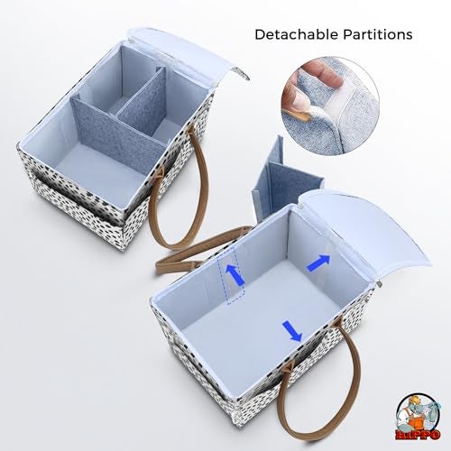 HIPPO Cute Diaper Caddy Baby Products Bag With Lid Protection For Smart Mothers Baby Diaper Caddy Organizers Baby Wipes Felt Storage, Nursery, Foldable And Portable (Grey-Spot) - Image 5