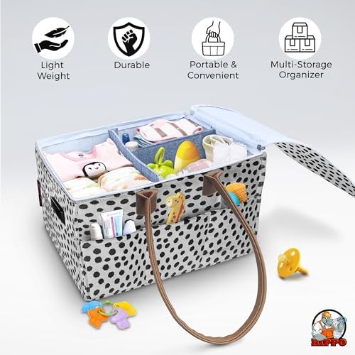 HIPPO Cute Diaper Caddy Baby Products Bag With Lid Protection For Smart Mothers Baby Diaper Caddy Organizers Baby Wipes Felt Storage, Nursery, Foldable And Portable (Grey-Spot) - Image 2