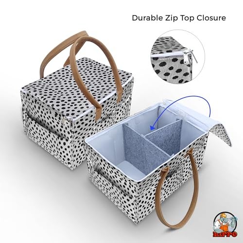 HIPPO Cute Diaper Caddy Baby Products Bag With Lid Protection For Smart Mothers Baby Diaper Caddy Organizers Baby Wipes Felt Storage, Nursery, Foldable And Portable (Grey-Spot) - Image 3