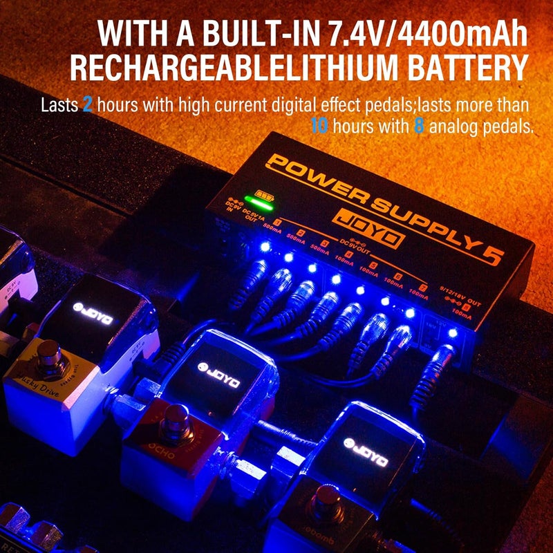 JOYO مزود طاقة دواسات الجيتار القابل لإعادة الشحن مع 8 مخرجات معزولة DC 9V 12V 18V (100mA، 500mA) ومنفذ USB لدواسات تأثير لوحة الدواسات (JP-05) - Image 2