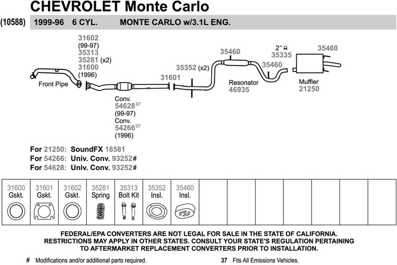 Walker 46935 Direct Fit Exhaust Resonator and Pipe Assembly 2" Outlet (OD) for Chevrolet Lumina - Image 2