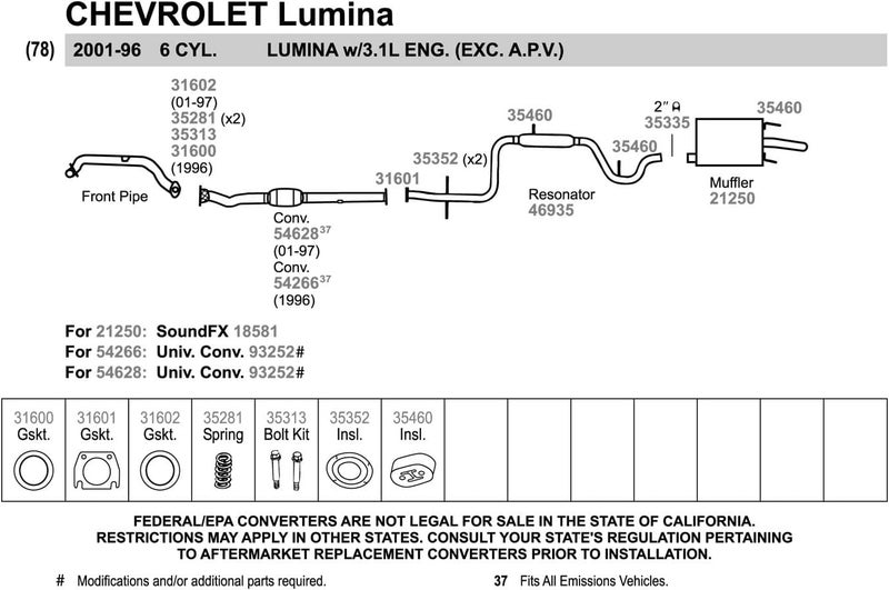 Walker 46935 Direct Fit Exhaust Resonator and Pipe Assembly 2" Outlet (OD) for Chevrolet Lumina - Image 3