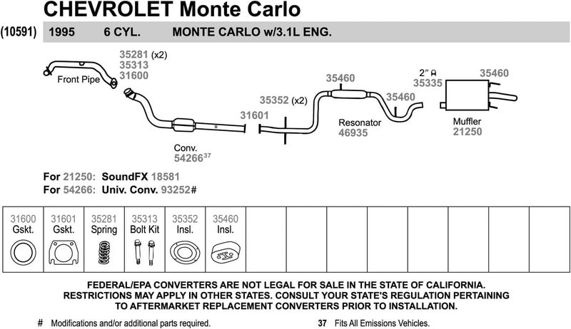 Walker 46935 Direct Fit Exhaust Resonator and Pipe Assembly 2" Outlet (OD) for Chevrolet Lumina - Image 5