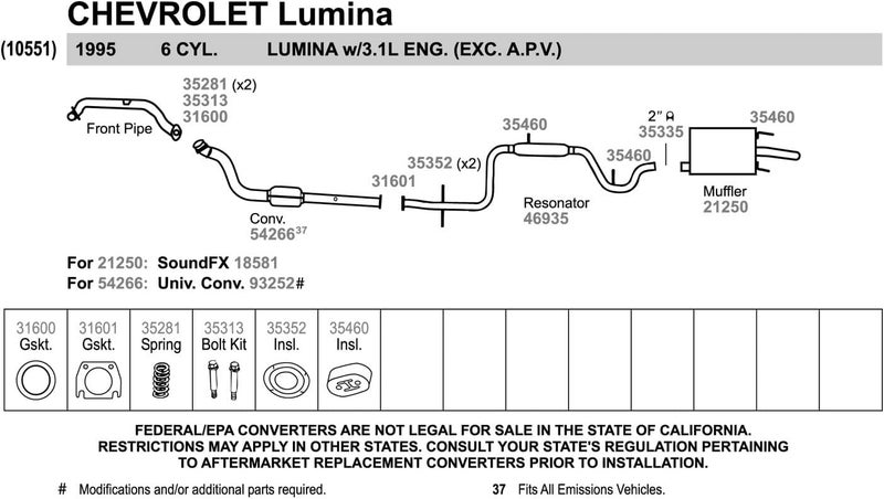 Walker 46935 Direct Fit Exhaust Resonator and Pipe Assembly 2" Outlet (OD) for Chevrolet Lumina - Image 4