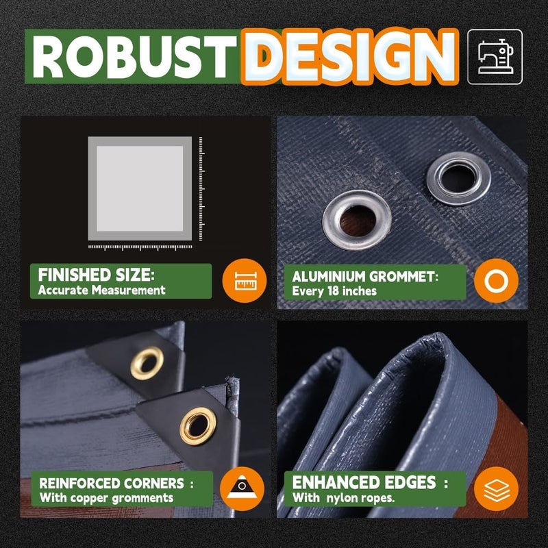 Raindeway 14X14 Feet Super Heavy Duty Tarp 18 Mil  Uv Resistant  Weatherproof  Multipurpose Waterproof Poly Tarp With Grommets And Reinforced Edges  Brown/Gray Tarp - Image 5