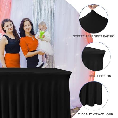 Nasitos Black Rectangle Tablecloths, 2 Pack - 72 x 30 Inch - Stretch Spandex & Polyester Fitted Table Skirts for 6FT Tables, Party, Banquet, Wedding - Image 2