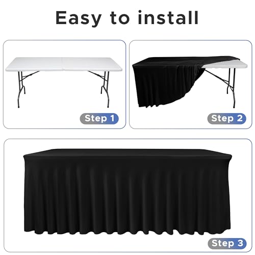 Nasitos Black Rectangle Tablecloths, 2 Pack - 72 x 30 Inch - Stretch Spandex & Polyester Fitted Table Skirts for 6FT Tables, Party, Banquet, Wedding - Image 3