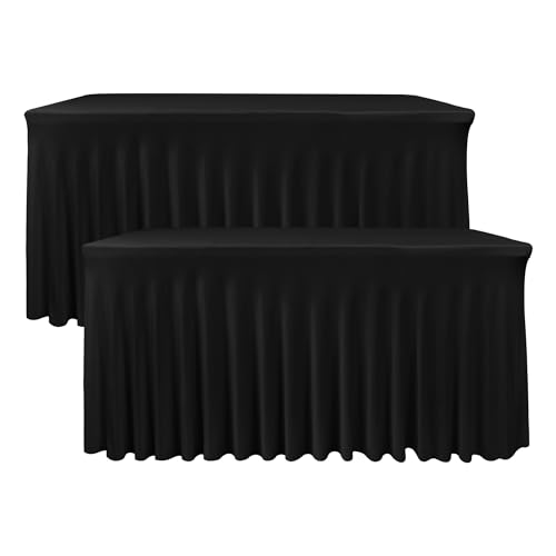 Nasitos Black Rectangle Tablecloths, 2 Pack - 72 x 30 Inch - Stretch Spandex & Polyester Fitted Table Skirts for 6FT Tables, Party, Banquet, Wedding - Image 1