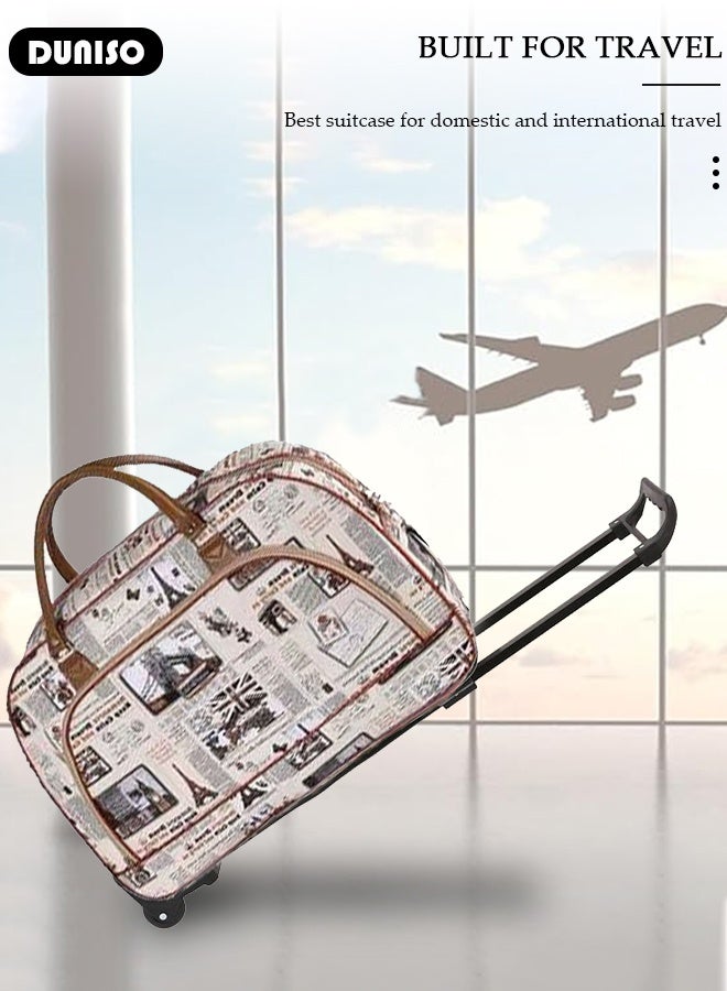 DUNISO Duffel Cabin Trolley With Wheels PU Leather Waterproof Lightweight Foldable Rolling Travel Duffel Bag Multipurpose Airline Baggage for Men Women - Image 2