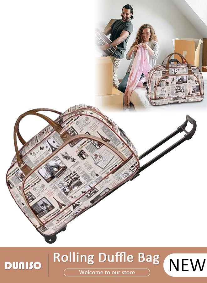 DUNISO Duffel Cabin Trolley With Wheels PU Leather Waterproof Lightweight Foldable Rolling Travel Duffel Bag Multipurpose Airline Baggage for Men Women - Image 1
