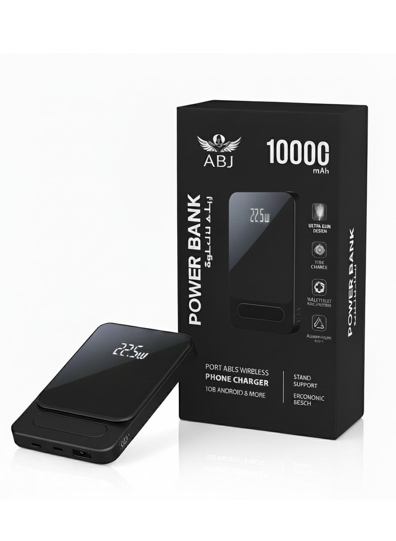 أيه بي جي بنك طاقة لاسلكي (2 في 1) بسعة 10000 مللي أمبير، شحن سريع بقدرة 22.5 واط، مزود بشاشة رقمية وحامل مدمج - متوافق مع الشحن السلكي واللاسلكي لأجهزة iPhone وSamsung وHuawei وXiaomi وOppo وVivo وXiaomi - Image 1