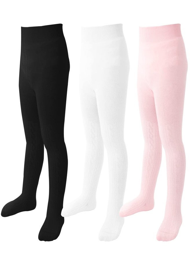 Mini angel Baby Tights Toddler Girl Cable Knit Leggings Soft Cotton Stockings Pantyhose 3pack (Black, White, Pink, 2-4 Years) - Image 1