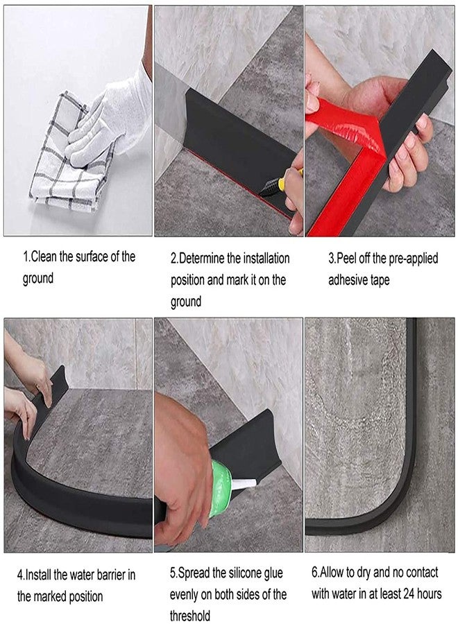 Dalrun Collapsible Shower Threshold Water Dam Shower Barrier Silicone Rubber (Black) - Image 2