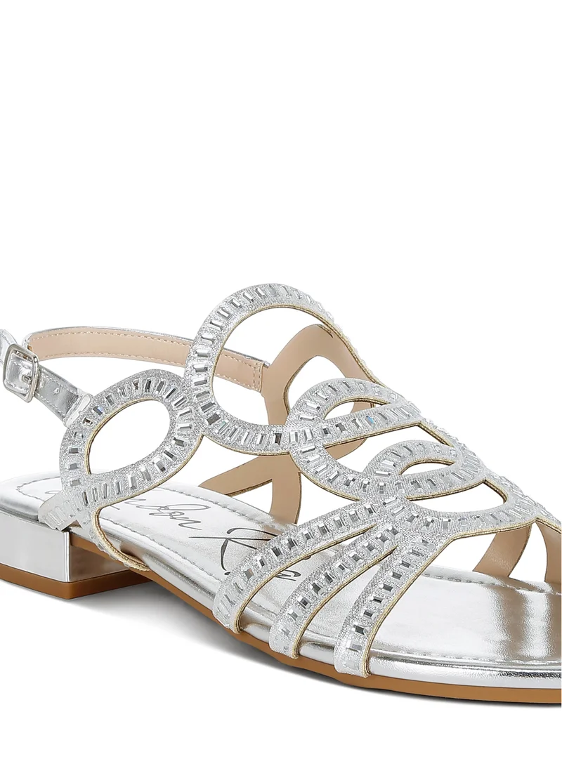 London Rag Cut Out Detail Rhinestone Flat Sandals in Silver