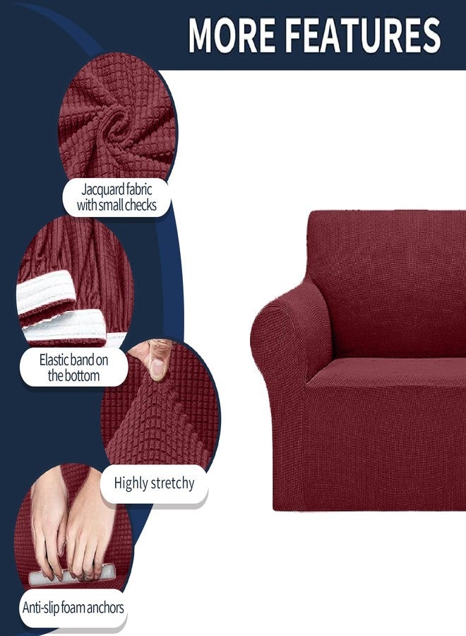 Cupuamon 2024 Newest Stretch Loveseat Sofa Slipcovers Couch Cover for 2 Cushion Furniture Protector Sofa Covers with Elastic Bottom Jacquard Fabric Small Checks for Pets, Kids - Dark Red - Image 4