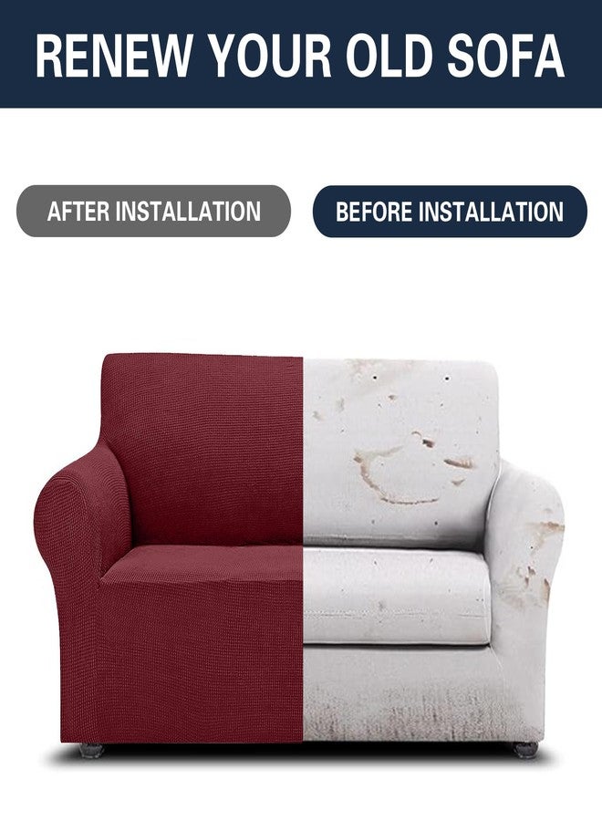 Cupuamon 2024 Newest Stretch Loveseat Sofa Slipcovers Couch Cover for 2 Cushion Furniture Protector Sofa Covers with Elastic Bottom Jacquard Fabric Small Checks for Pets, Kids - Dark Red - Image 5