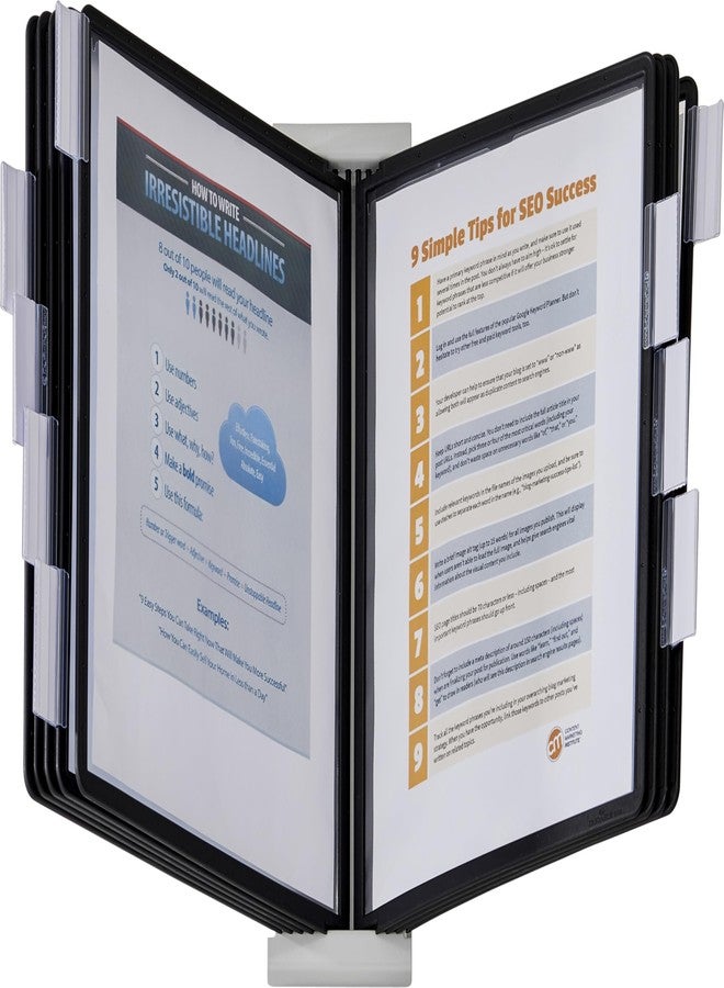 Durable Instaview20 Pocket Expandable Desktop Reference System - Letter Size 10 Double-Sided Panels - Black Color Borders - Image 1