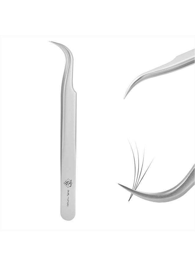 Pretty memory Lash Extension Tweezers, Curved Tweezers for Professional Grafting, Precision Stainless Steel Eyelash Extension Tweezers, Silver - Image 1